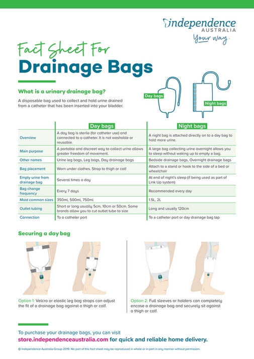 Independence Australia Drainage bags fact sheet Page 1